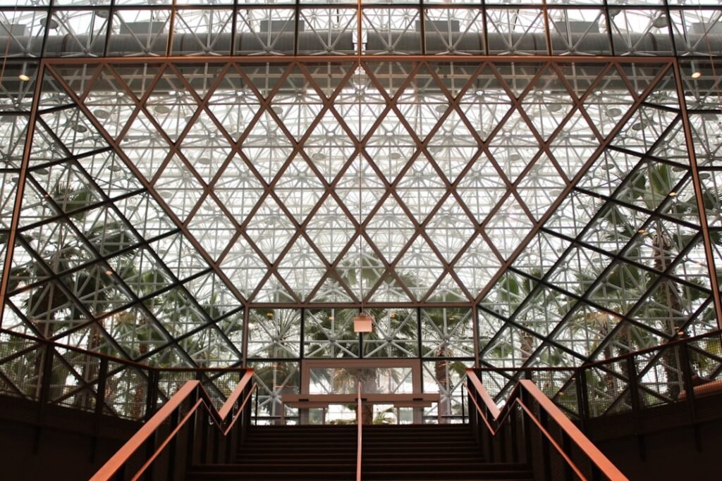 a set of stairs leading up to the top of a building