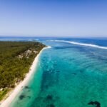 an aerial view of a beach and a body of water